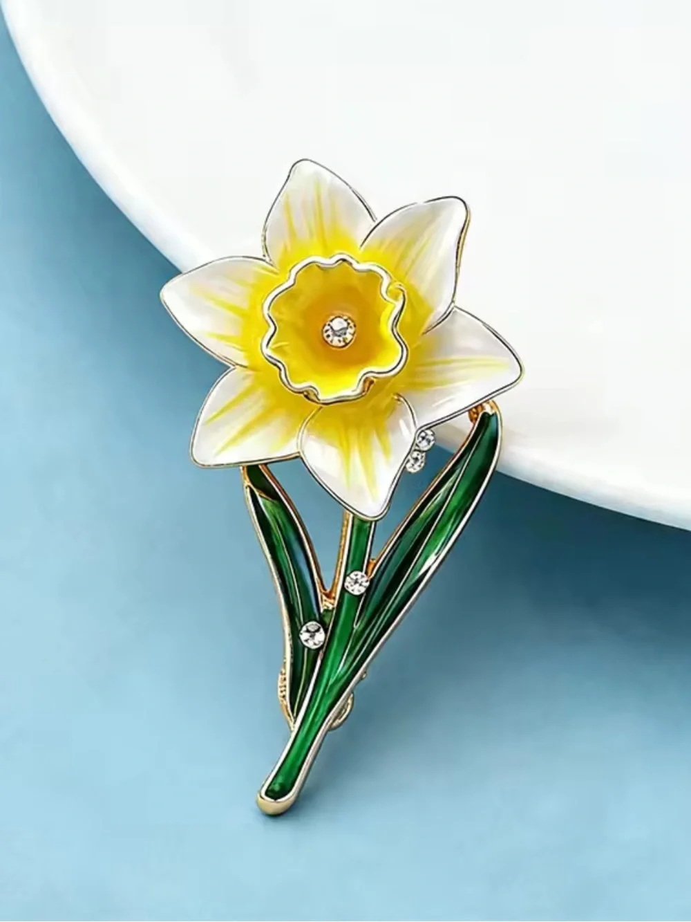 Yellow White Daffodil Floral Brooch -